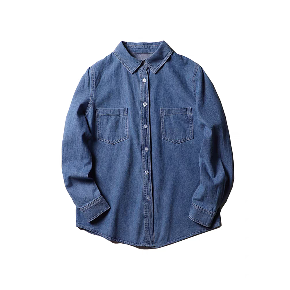 中長款復古港風牛仔長袖襯衫-細節圖5