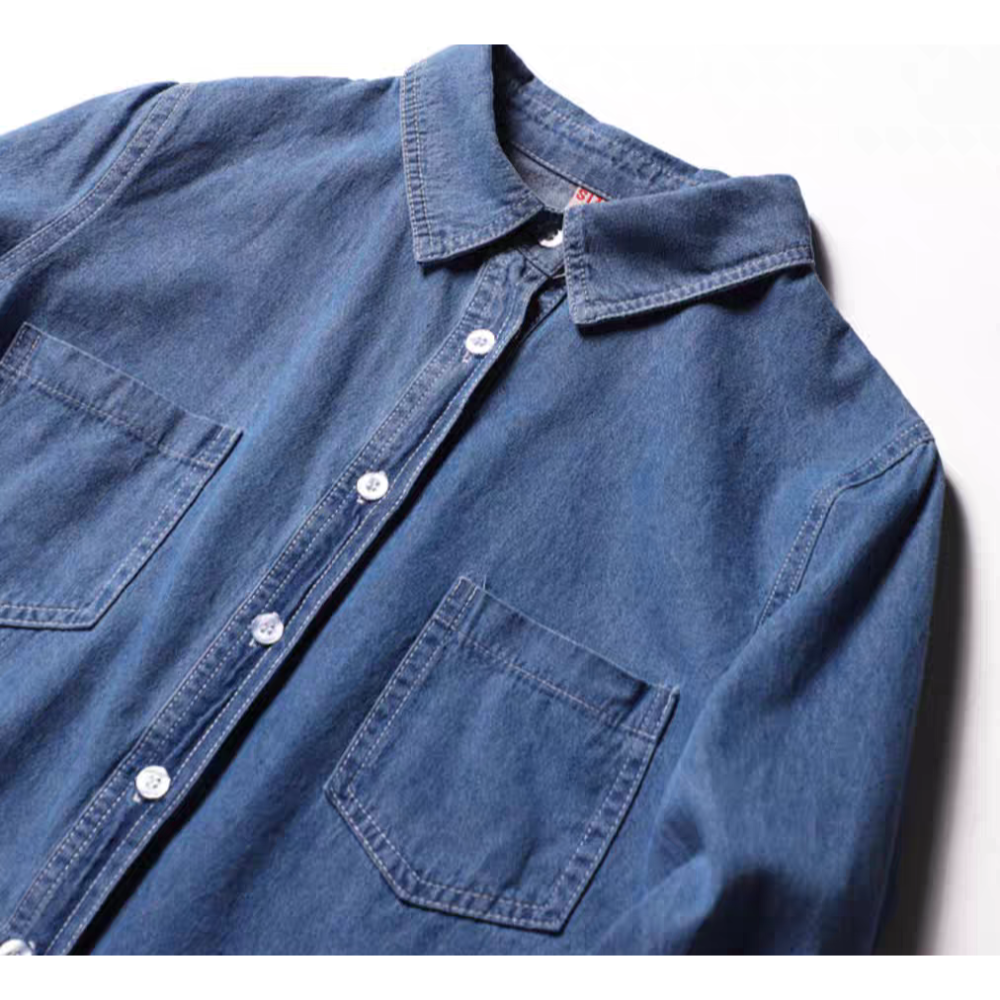 中長款復古港風牛仔長袖襯衫-細節圖6