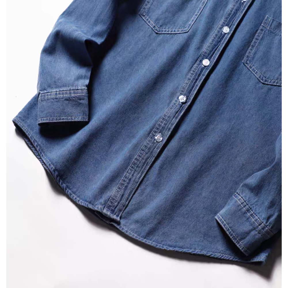 中長款復古港風牛仔長袖襯衫-細節圖7