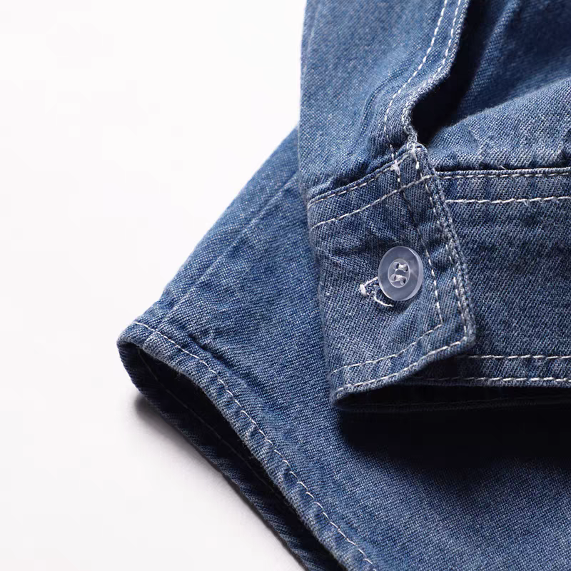 中長款復古港風牛仔長袖襯衫-細節圖8