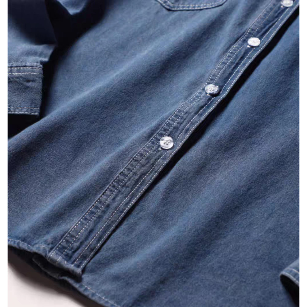 中長款復古港風牛仔長袖襯衫-細節圖9