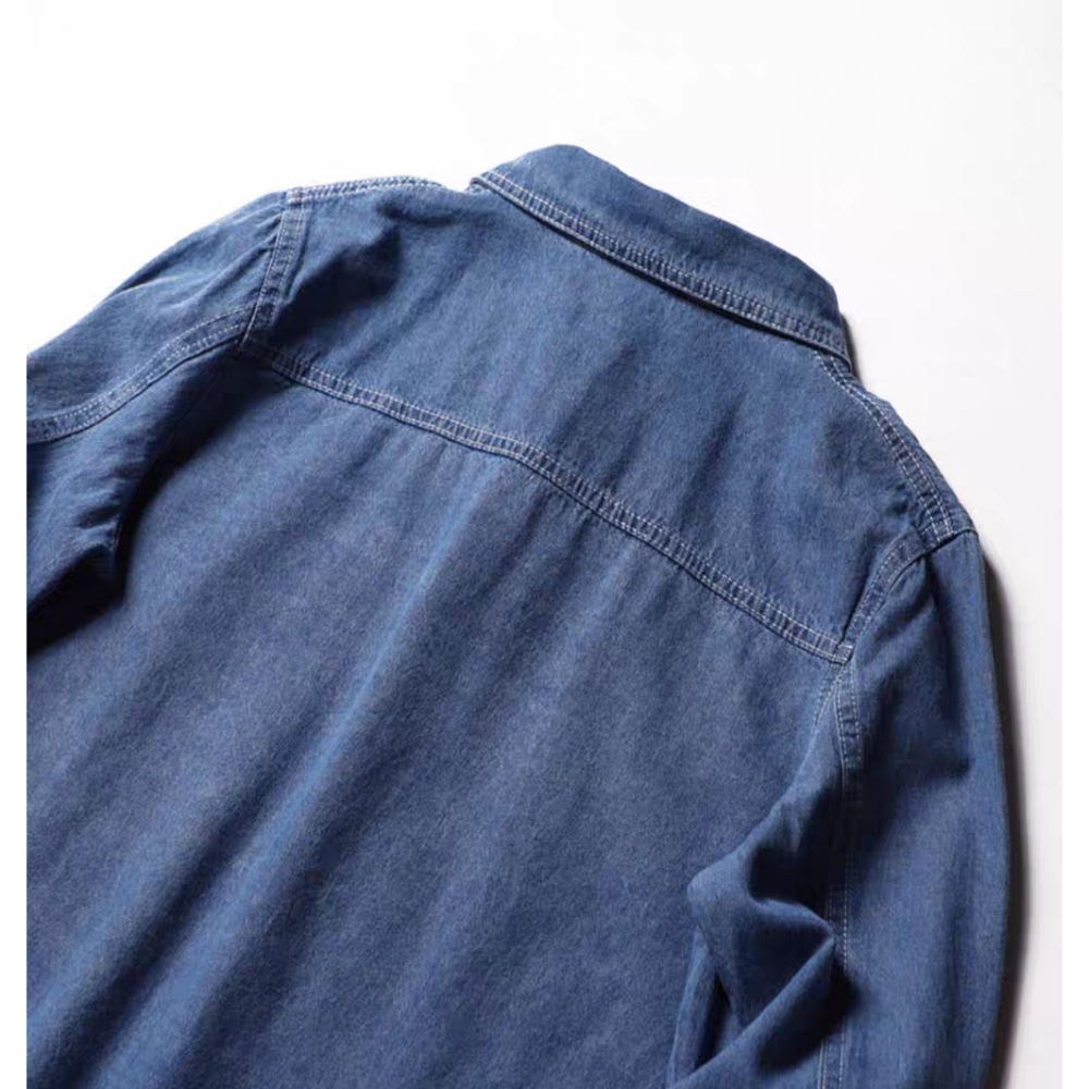 中長款復古港風牛仔長袖襯衫-細節圖11