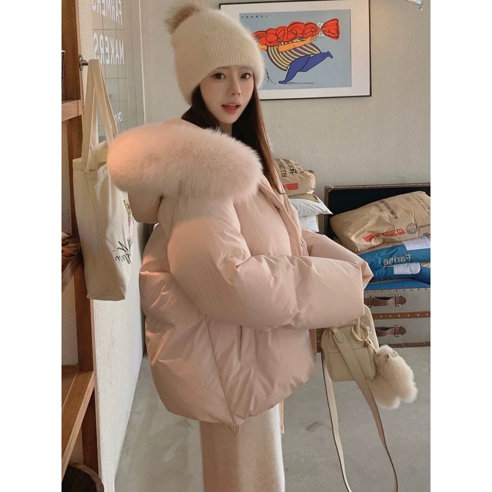 冬季韓版大毛領短款棉服外套-細節圖2