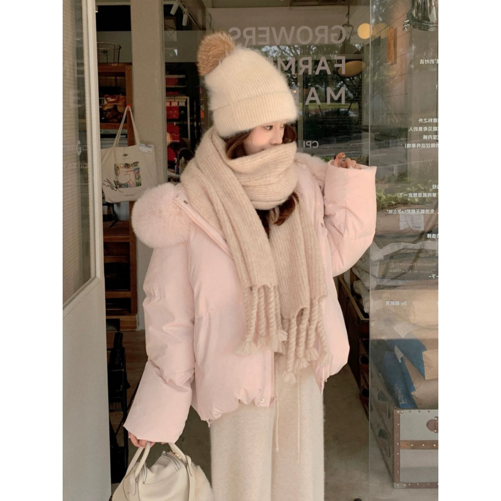 冬季韓版大毛領短款棉服外套-細節圖3