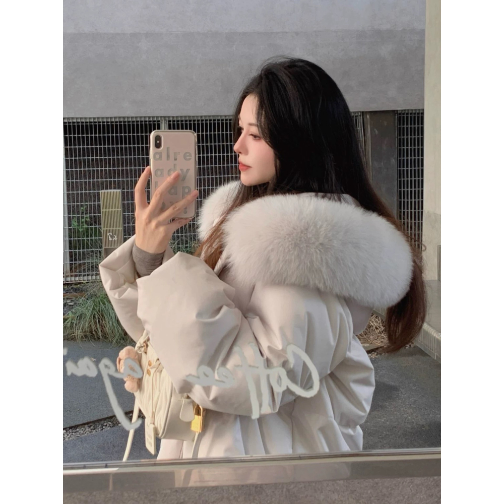 冬季韓版大毛領短款棉服外套-細節圖4