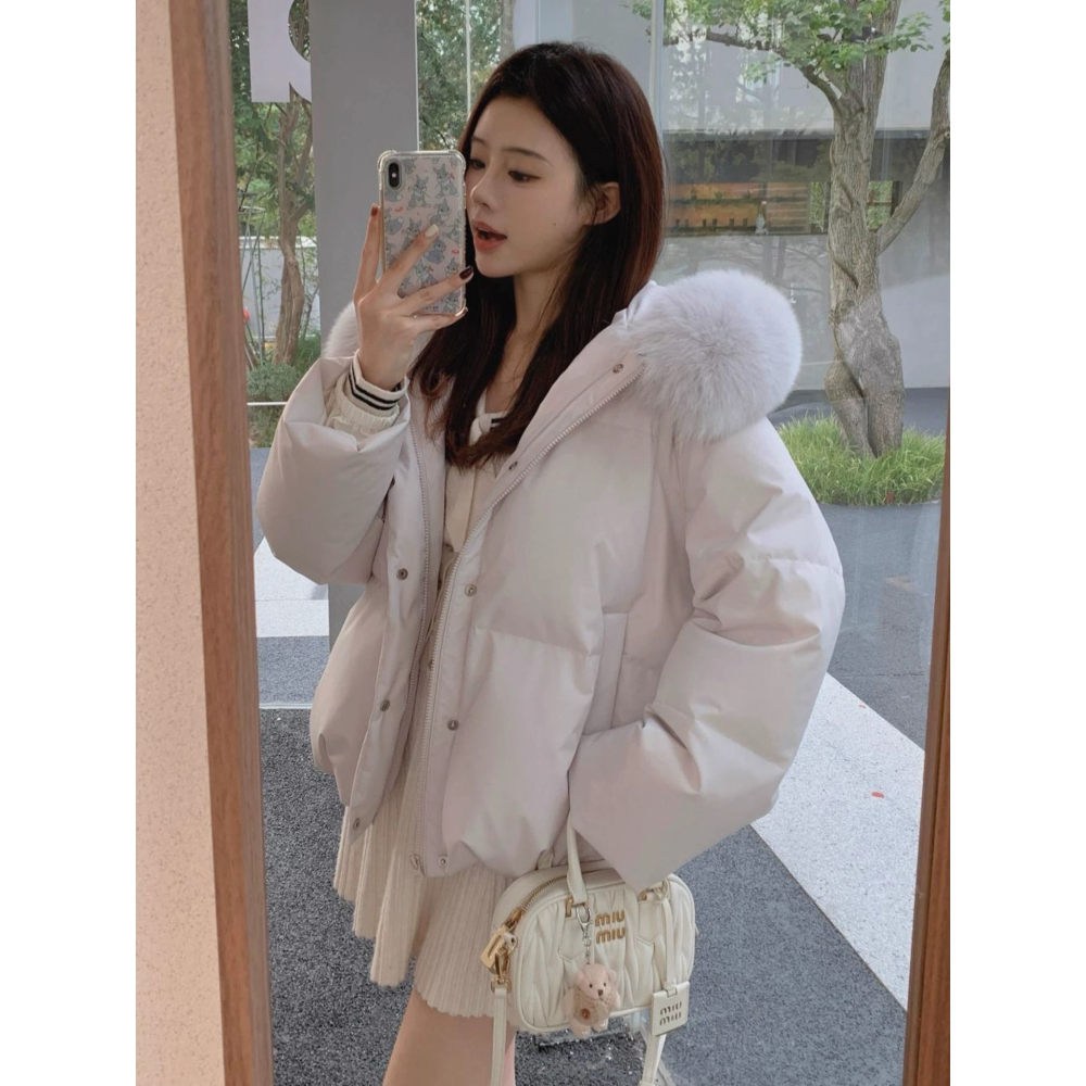 冬季韓版大毛領短款棉服外套-細節圖5