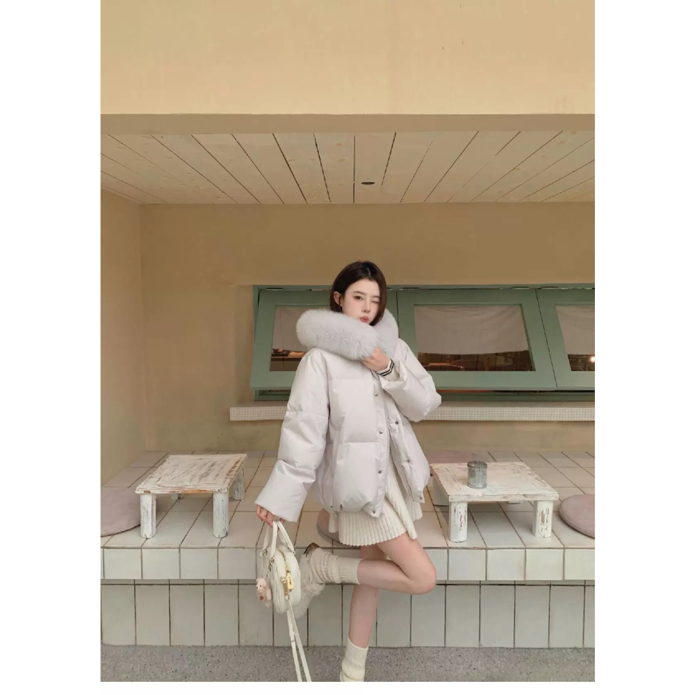 冬季韓版大毛領短款棉服外套-細節圖6