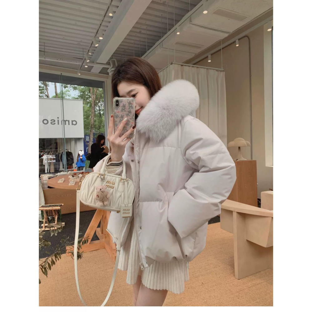 冬季韓版大毛領短款棉服外套-細節圖8