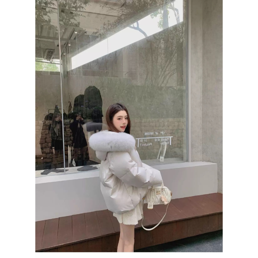 冬季韓版大毛領短款棉服外套-細節圖9