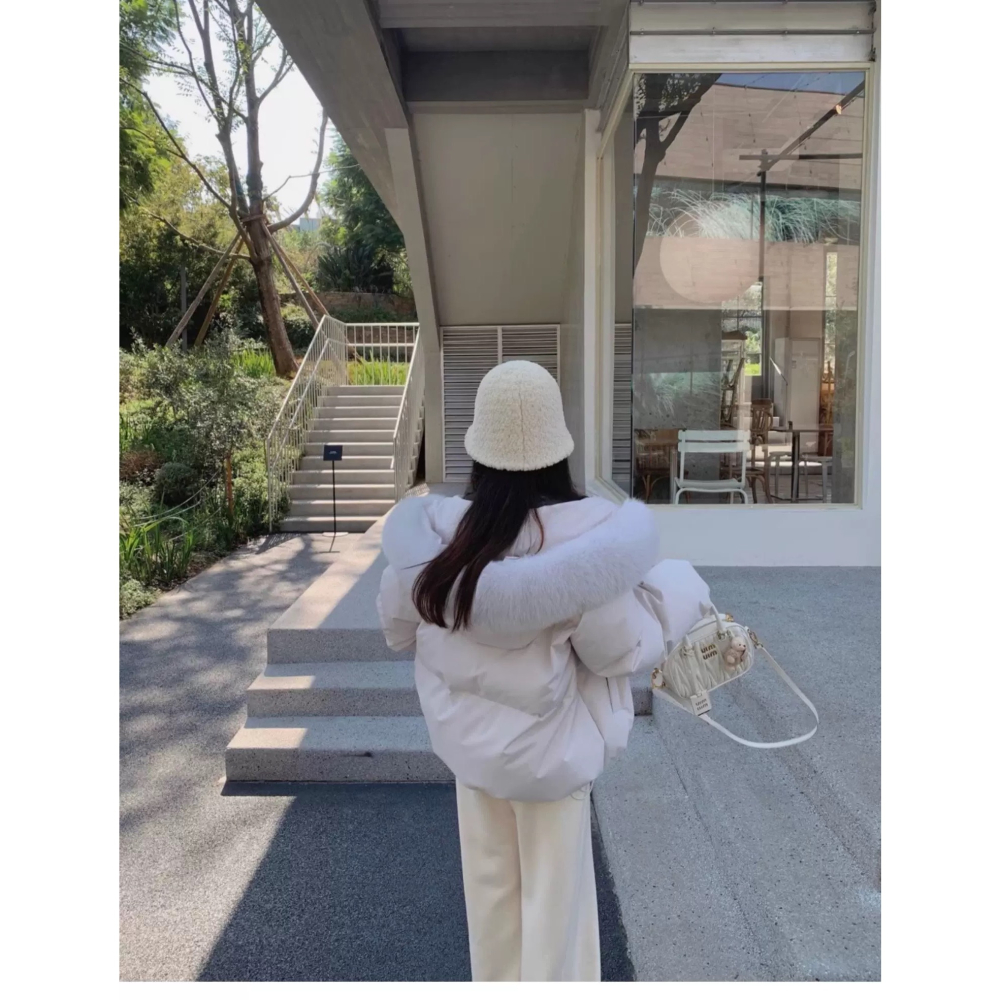 冬季韓版大毛領短款棉服外套-細節圖10