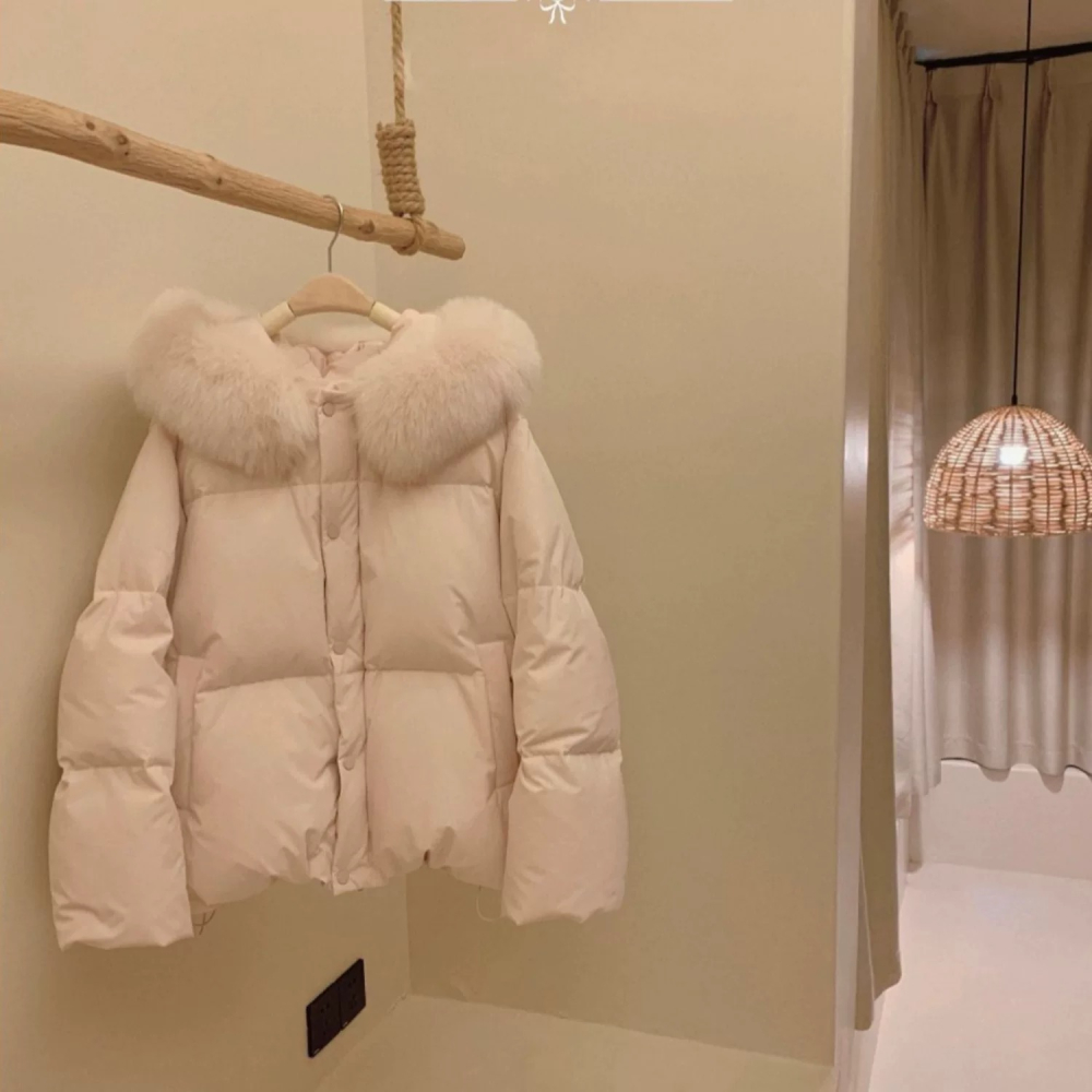 冬季韓版大毛領短款棉服外套-細節圖11