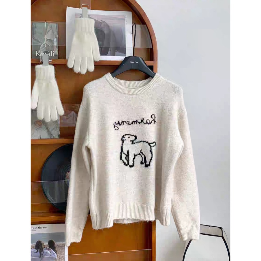 小羊刺繡圓領寬鬆毛衣-規格圖7