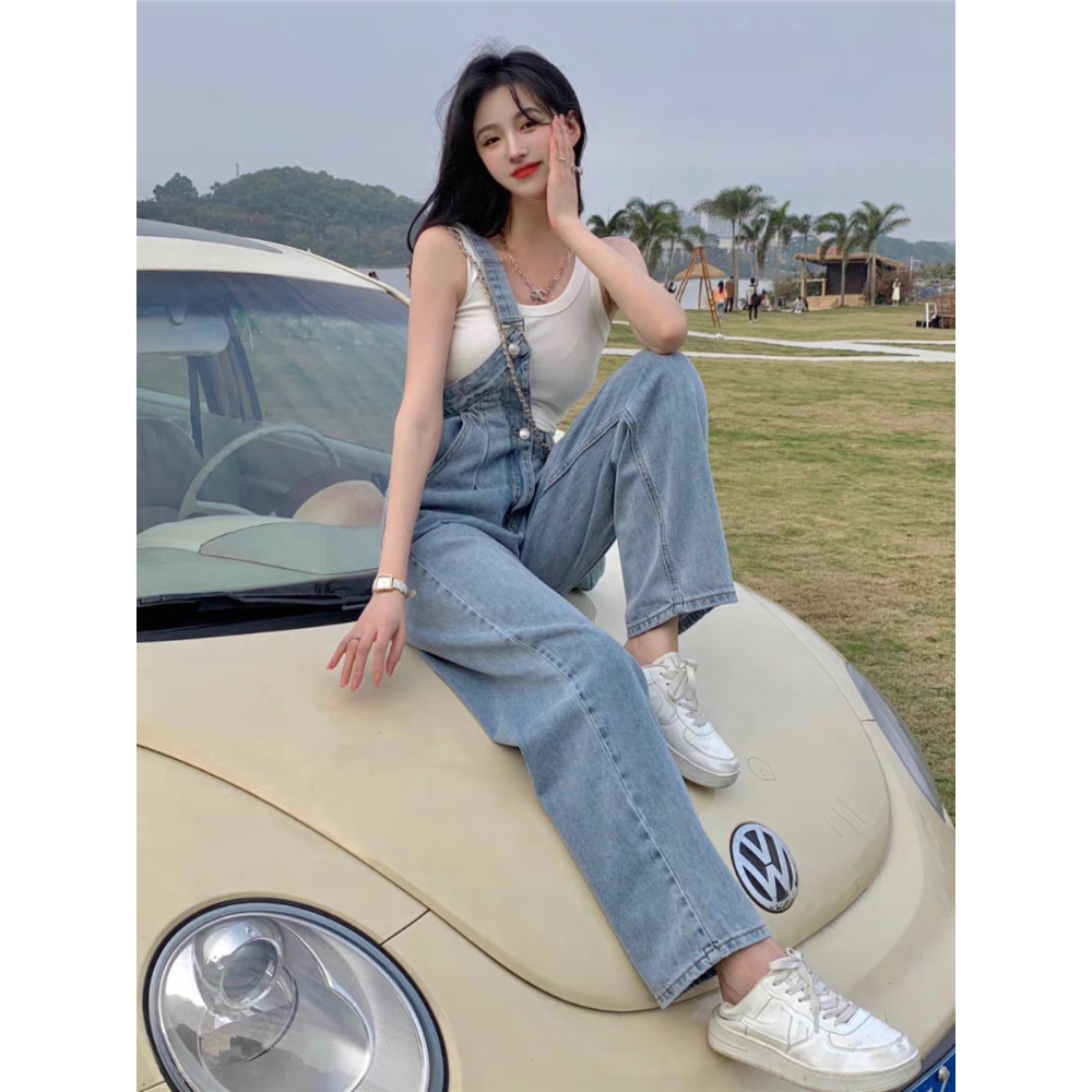 單肩不規則牛仔背帶褲-細節圖2