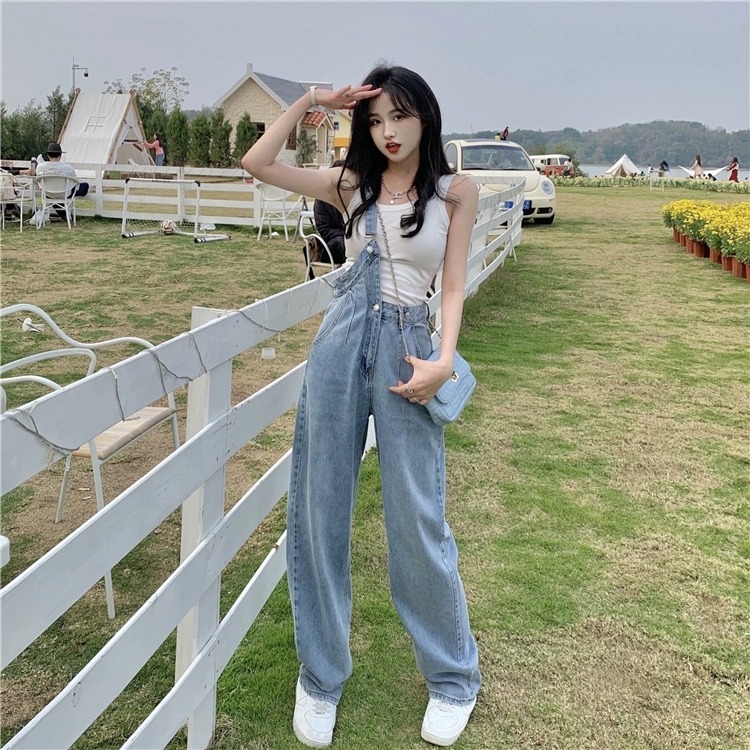 單肩不規則牛仔背帶褲-細節圖5