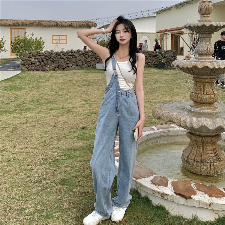 單肩不規則牛仔背帶褲-細節圖6