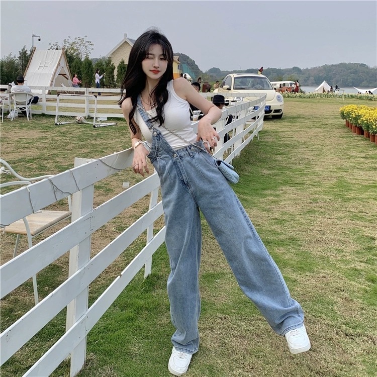 單肩不規則牛仔背帶褲-細節圖7