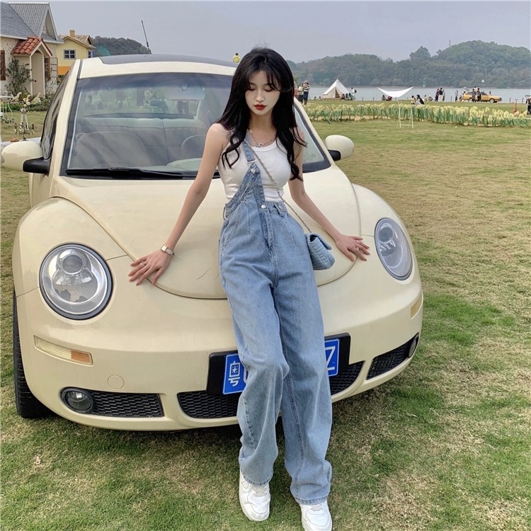 單肩不規則牛仔背帶褲-細節圖8