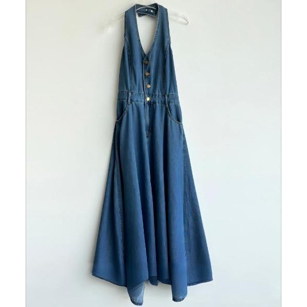 V領排扣高腰牛仔連身裙-細節圖8