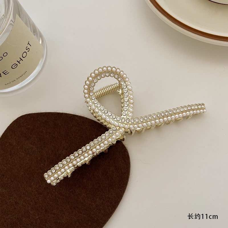 現貨💕韓版新款大號珍珠髮夾高級感金屬發抓花朵愛心抓夾女士後腦勺盤發鯊魚夾 簡約時尚網紅髮夾-規格圖6