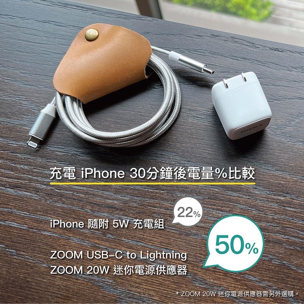 【ENABLE】2年保固 ZOOM! USB-C to Lightning MFi認證 編織 快充充電線-25cm-細節圖5