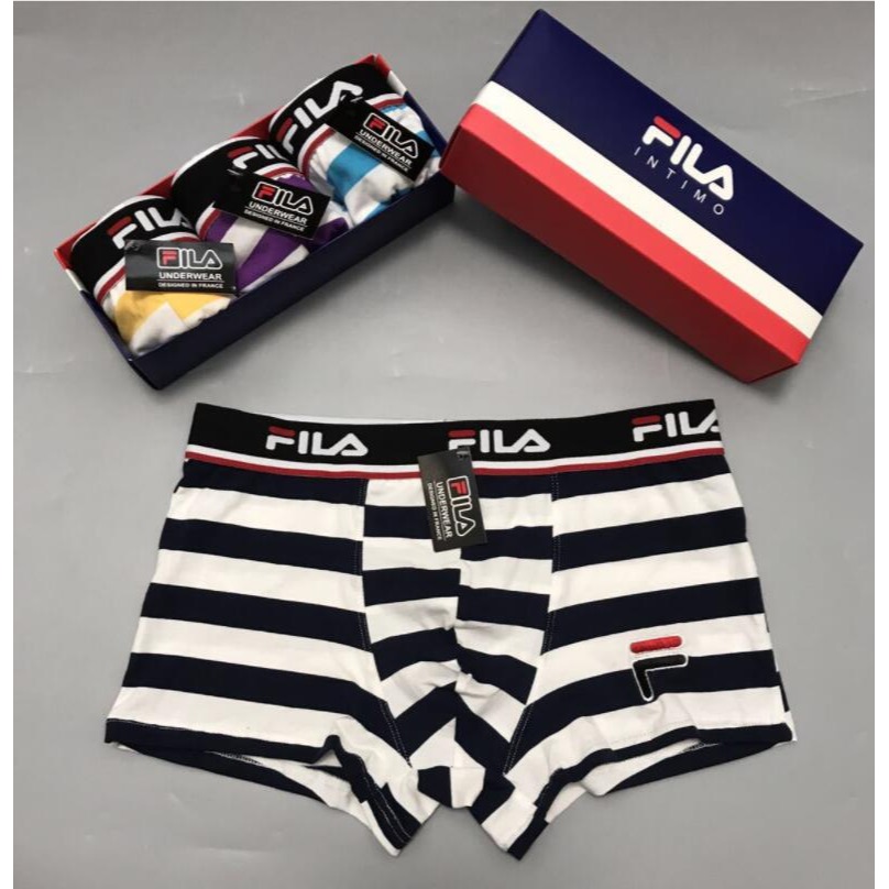 買十送一 熱銷 好穿 FILA 斐樂 條紋款 四角內褲 純棉內褲 男仕內褲 男生內褲 舒適透氣 貼身四角褲-細節圖3