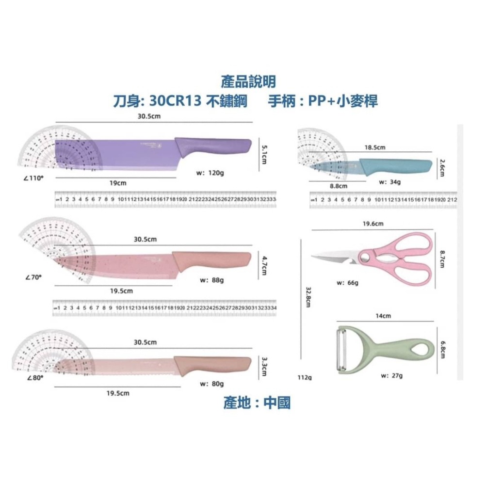 號外(!!!)號外(!!!)電購熱銷商品 不鏽鋼麥稈彩色刀具六件套組(台灣現貨)-細節圖3