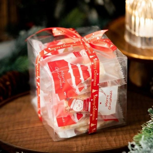 ◎4*9.5cm◎聖誕節可愛紅色牛軋糖半透明磨砂包裝袋(約100只混裝)/食品級糖果機封袋/咖啡太妃糖南棗核桃糕opp袋-細節圖2