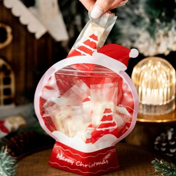 ◎4*9.5cm◎聖誕節可愛紅色牛軋糖半透明磨砂包裝袋(約100只混裝)/食品級糖果機封袋/咖啡太妃糖南棗核桃糕opp袋-細節圖3