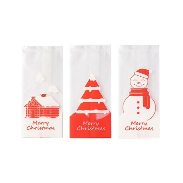 ◎4*9.5cm◎聖誕節可愛紅色牛軋糖半透明磨砂包裝袋(約100只混裝)/食品級糖果機封袋/咖啡太妃糖南棗核桃糕opp袋-細節圖5