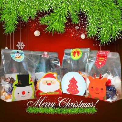 ▪100組入▪聖誕節餅乾袋/點心袋/蘋果牛軋糖糖果蛋糕包裝袋(平口袋+底卡)