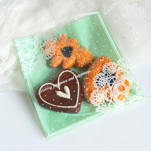 ▪10*10+3cm▪蕾絲系列曲奇餅乾自黏袋/餅乾袋/禮品包裝袋(100只入)-細節圖4