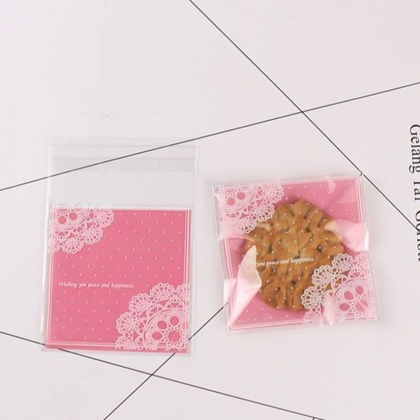 ▪10*10+3cm▪蕾絲系列曲奇餅乾自黏袋/餅乾袋/禮品包裝袋(100只入)-細節圖5