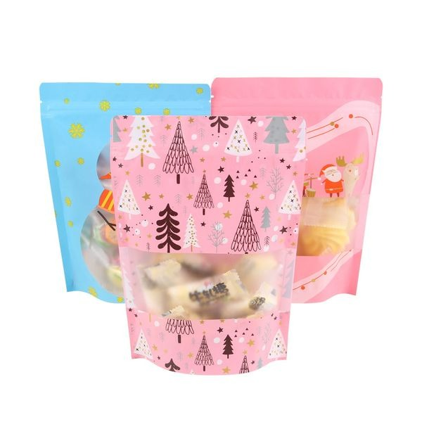 聖誕音符雪人自立式夾鍊袋/可透視磨砂烘焙包裝袋/牛軋糖雪花酥點心甜點包裝袋-細節圖4