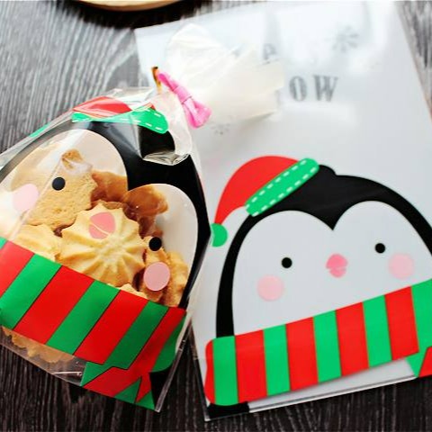 ▪ 20入/100入▪聖誕老人&聖誕企鵝平口餅乾袋/可立式曲奇點心袋/蘋果牛軋糖糖果蛋糕包裝袋-細節圖3
