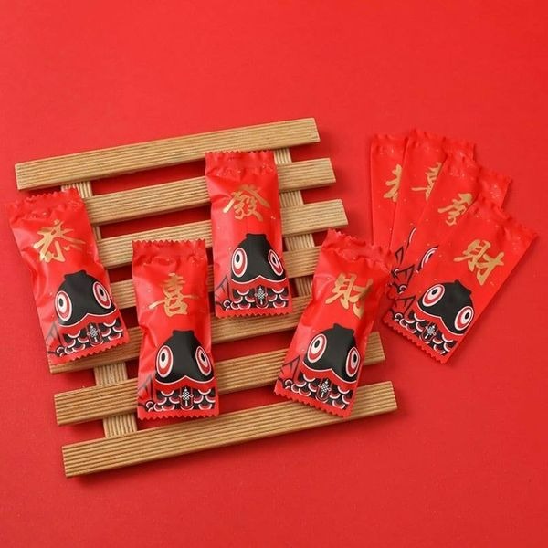 ◎4*9cm◎新年恭喜發財招財進寶四合一機封袋(約200只混裝)/太妃糖雪花酥餅乾袋/節日牛軋糖點心袋/巧克力糖果包裝袋-細節圖3