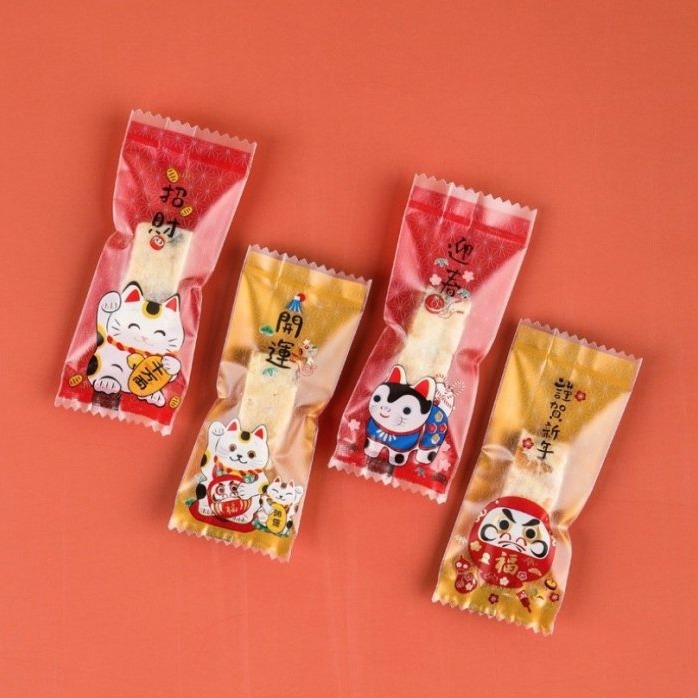 ◎4*9.5/5.5*8.5/7*9.5cm◎新春和風招財貓機封袋/太妃糖雪花酥餅乾袋/牛軋糖點心袋/巧克力糖果包裝袋-細節圖3
