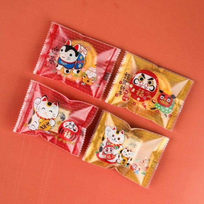 ◎4*9.5/5.5*8.5/7*9.5cm◎新春和風招財貓機封袋/太妃糖雪花酥餅乾袋/牛軋糖點心袋/巧克力糖果包裝袋-細節圖4