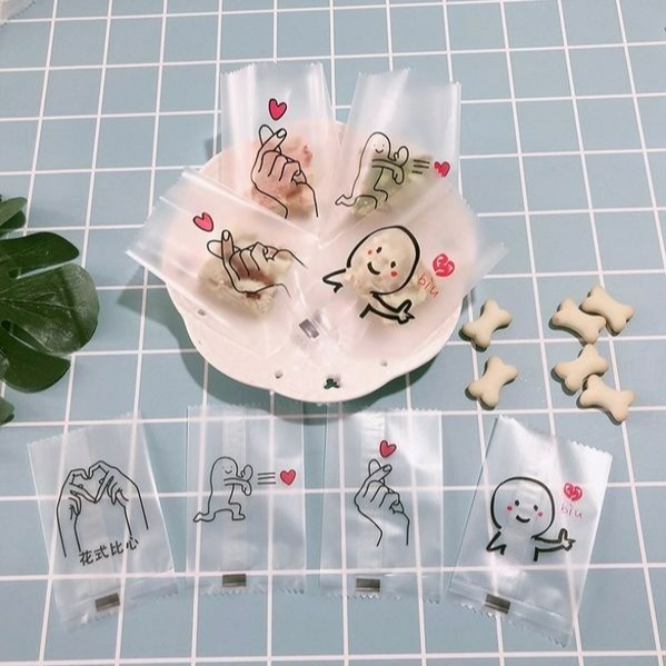 ◎5.5*8.5/7*10cm◎趣味比心系列雪Q餅牛軋餅半透明磨砂包裝袋(約95~100入/包)/原創食品級機封袋-細節圖3