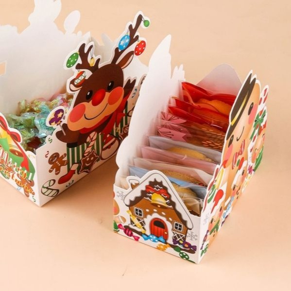 ◎5套入◎聖誕款式糖果船盒套裝(附透明opp袋)/麋鹿薑餅人卡通餅乾零食盒/兒童伴手禮盒子-細節圖3