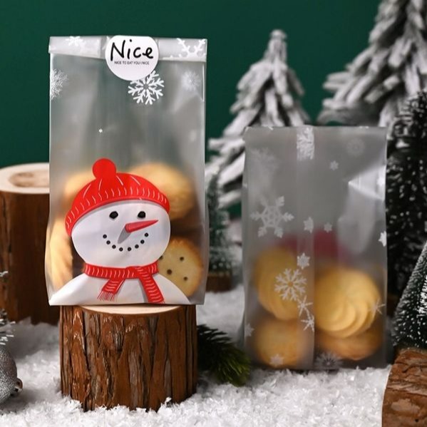 ◎8.5*23+5.5cm側凹◎紅鼻子雪人半透明磨砂糖果包裝袋(約50只入)/禮品袋/牛軋糖雪花酥餅乾包裝袋平口袋-細節圖2