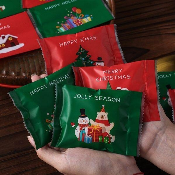 ▪ 7*10cm▪聖誕禮物四款合一機封袋(約100只混入)/牛軋糖方塊酥曲奇餅點心袋/巧克力雪花酥鳳梨酥餅乾袋-細節圖2