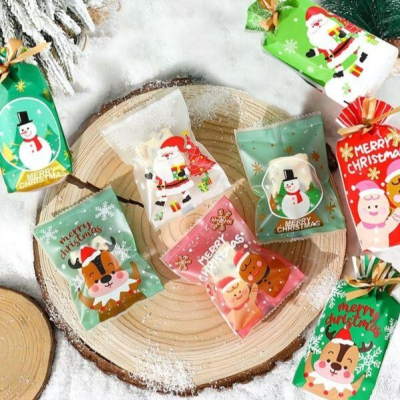 ▪ 7*10cm▪歡樂聖誕四款合一磨砂機封袋(約100只混入)/牛軋糖方塊酥曲奇餅點心袋/巧克力雪花酥鳳梨酥餅乾袋