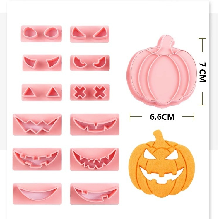 ▪14件組▪3D萬聖節鏤空南瓜頭餅乾模/饅頭飯糰模具/月餅模/ 塑料按壓式曲奇餅乾模-細節圖8