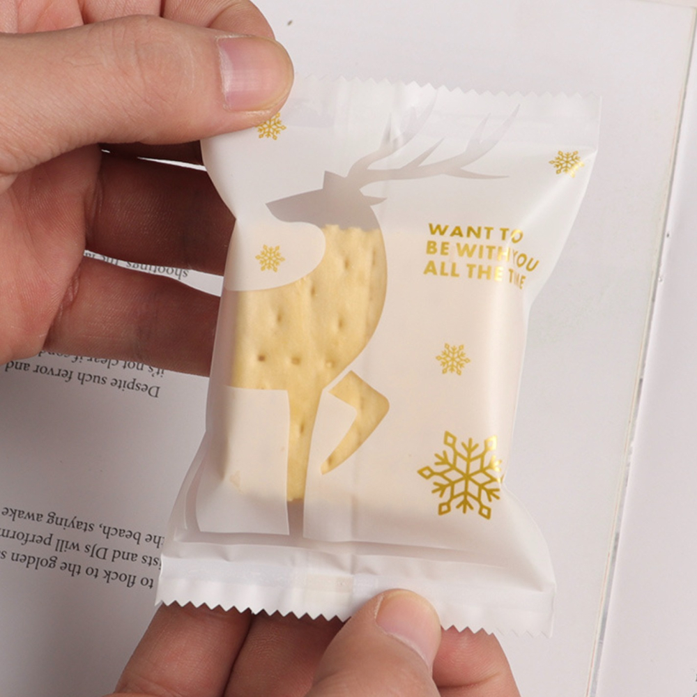 ▪ 7*10cm▪聖誕雪花鹿海鹽太妃糖雪花酥餅乾袋(約100只混入)/糖果包裝袋子/巧克力雪花酥鳳梨酥餅乾袋-細節圖3