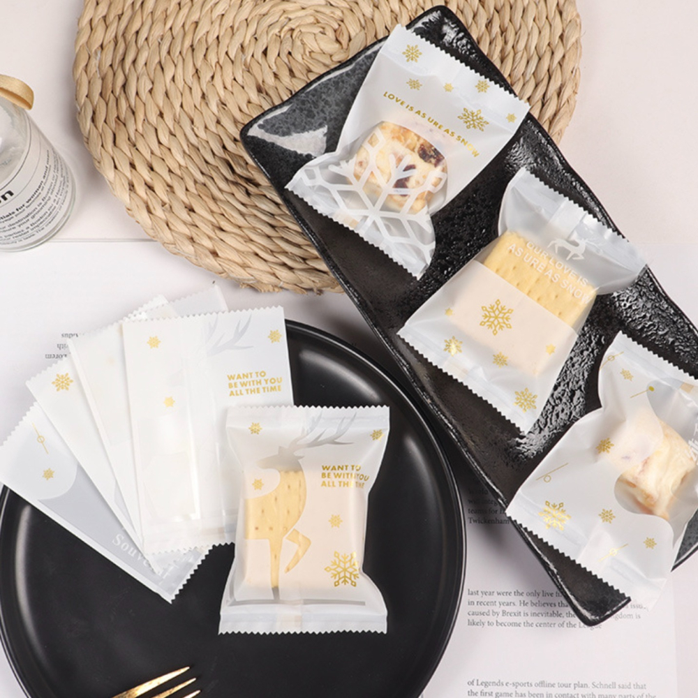 ▪ 7*10cm▪聖誕雪花鹿海鹽太妃糖雪花酥餅乾袋(約100只混入)/糖果包裝袋子/巧克力雪花酥鳳梨酥餅乾袋-細節圖5