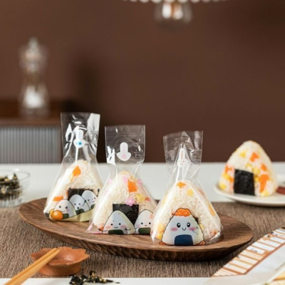 日式三角飯糰易撕包裝袋/日式壽司海苔打包袋(約50只入)/專用可加熱家用可愛透明包裝紙