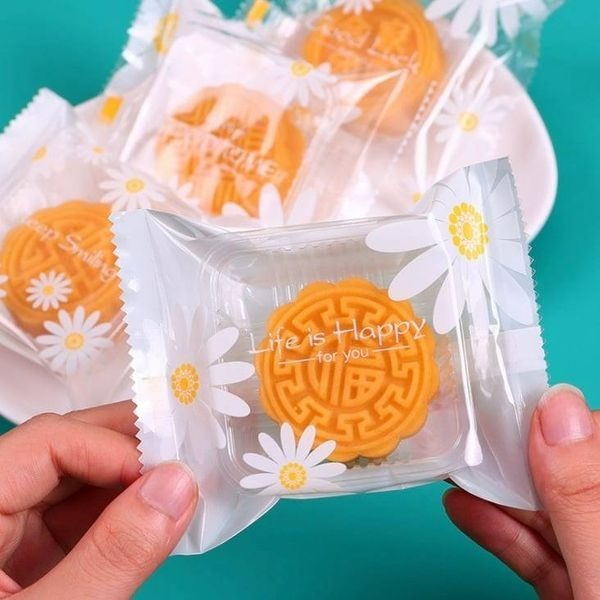 ◎原創透明白底小雛菊系列牛軋糖雪花酥包裝袋/曲奇冰皮月餅蛋黃酥機封袋/餅乾牛軋糖平口袋夾鍊袋-細節圖4