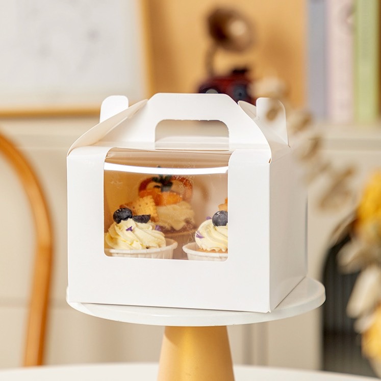 ◎5入◎2格/4格式白色開窗手提CUPCAKE杯子蛋糕盒/馬芬盒西點盒-細節圖3