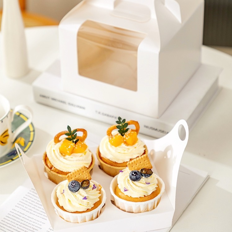 ◎5入◎2格/4格式白色開窗手提CUPCAKE杯子蛋糕盒/馬芬盒西點盒-細節圖5