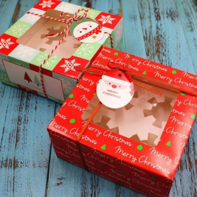 ▪5組入▪四粒裝聖誕節杯子蛋糕盒/cupcake禮盒/餅乾牛軋糖巧克力盒(附底托)